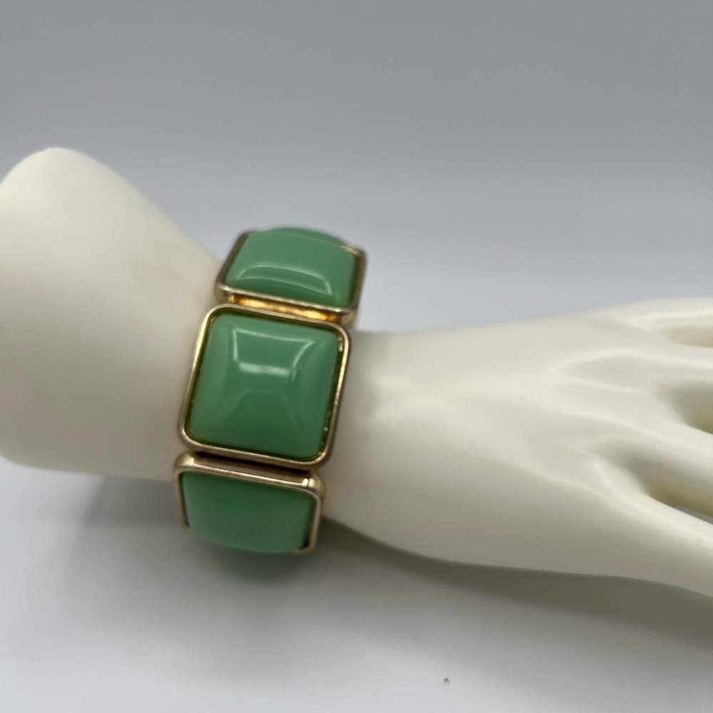 Vintage Gold and Green Bracelet Chunky Square‎ Panels